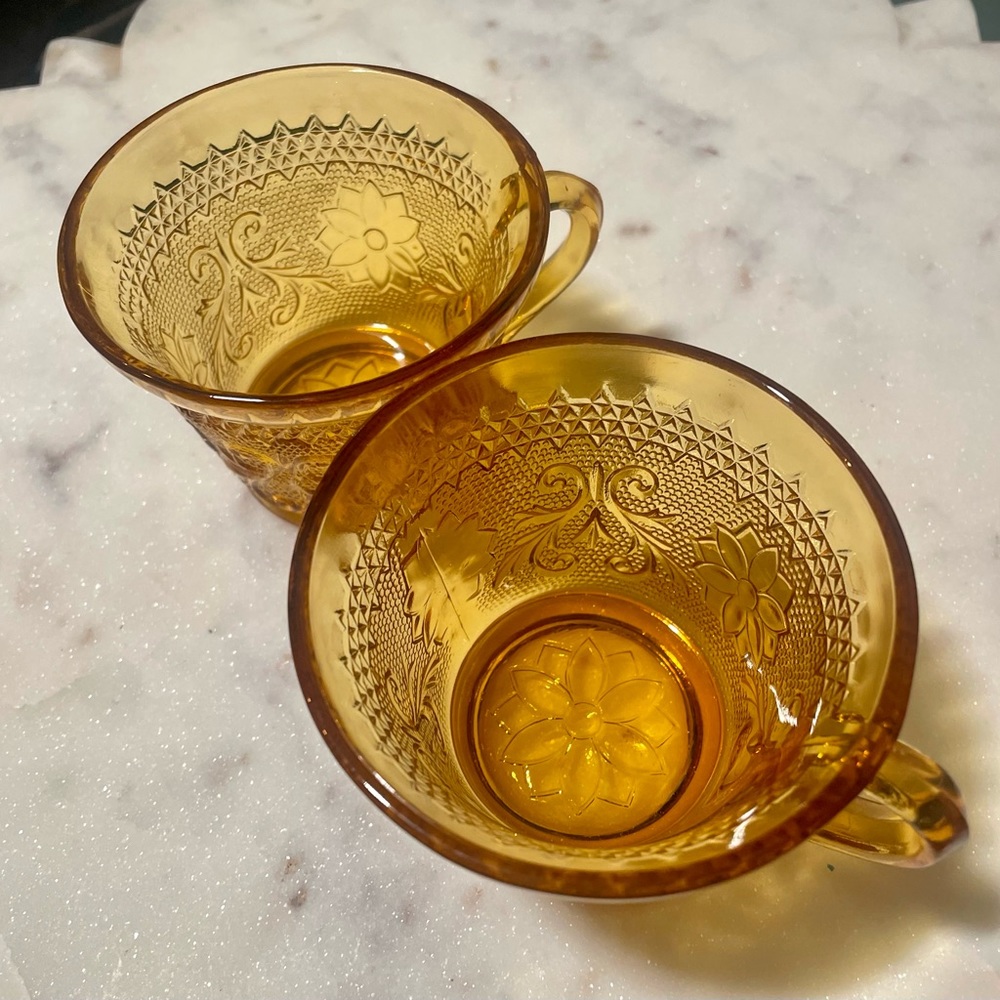 2 Vintage Tiara Indiana Amber Glass Tea Cups